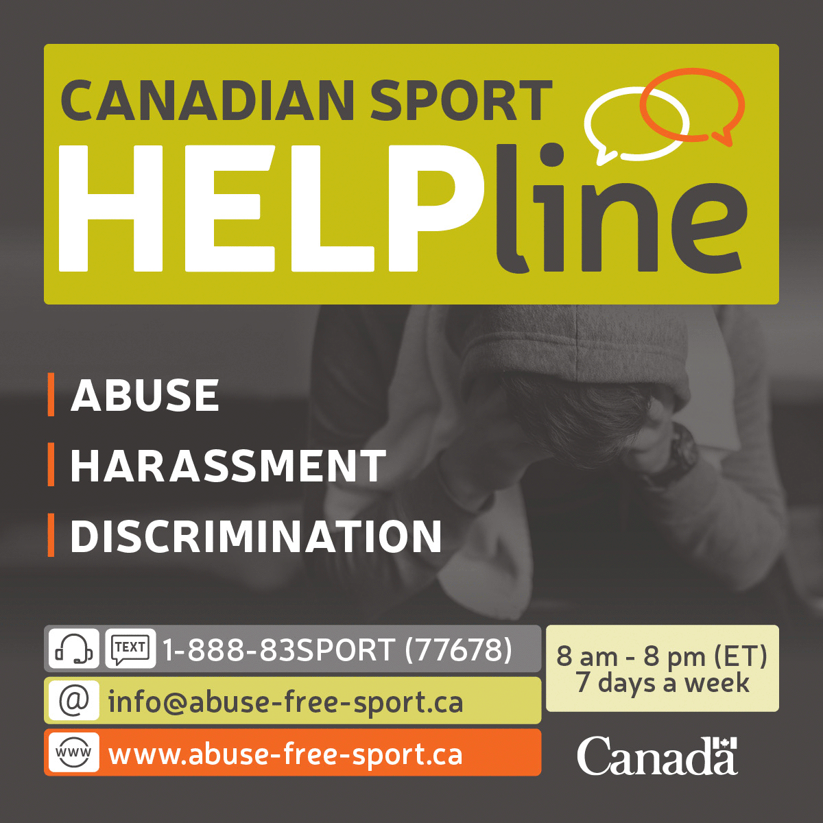Canadian Sport Helpline 1-888-837-7678
